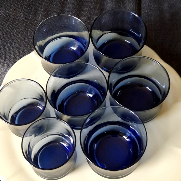 Vintage 2 Sets Libbey Apollo Duskey Navy Blue Lowball Glasses medium & small - Picture 3 of 10